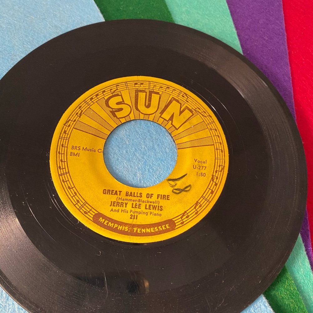 “Jerry Lee Lewis” Vinyl 45 RPM Record: 
  “Great Balls of Fire”